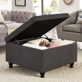 Large square storage ottoman with wooden legs, Upholstered button tufted coffee table with nail W2186142957