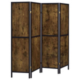 Antique Nutmeg and Black 4-Panel Folding Screen B062P153650
