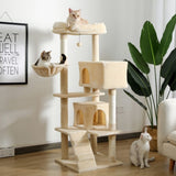 ZNTS Multi-functional Cat Tree Tower with Sisal Scratching Post, 2 Cozy Condos, Top Perch, Hammock, 09623379