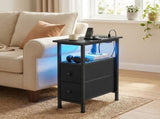 Black Narrow Side Table with Charging Station, USB Ports, LED Lights, Storage 52432353