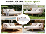 Outdoor Acacia Wood Round Daybed, Patio Lounger with Curved Slatted Backrest, Cushion and 4 N717P453341A
