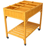 Elevated 8 Pocket Herb Garden Bed, Mobile Raised Customizable Wood Planter for Herbs, Vegetables, W465P189512