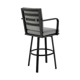 Don 26" Outdoor Patio Swivel Counter Stool in Black Aluminum with Gray Cushions B2736P268522