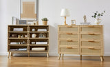 Bedroom dresser, 8 Double Dresser with rattan drawers, wood chest of drawers for kids living W1162P190402