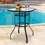 ZNTS 31 Inch Patio Bar Table, Square Outdoor Bar Height Bistro Table with Tempered Glass Tabletop & 17769307