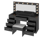 9-Drawer Table Set with 12 Tri-Color LED Lights and Power Strip Glass-Topped Particleboard 13045522