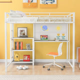 ZNTS Full Size Loft Bed with Desk and Whiteboard, Metal Loft Bed with 3 Shelves and Ladder, White 62617184