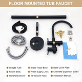 Freestanding Bathtub Faucet Floor Mount Tub Filler Matte Black, Swivel Gooseneck Spout with Cylinder W1243P316229