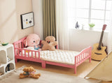 Single-layer vertical plank bed with side railings, pink, 135*75*62.5cm, wooden bed, pine, 90765179