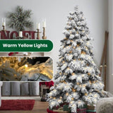Artificial 8ft Flock LED-lit Christmas Tree with 1242PE/PVC Mixed Branch Tips,Hinged Premium & 15748476