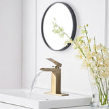 Waterfall Bathroom Brushed Gold Single Handle Bathroom Sinks 1 or 3 Hole Solid Vanity W1224P224288