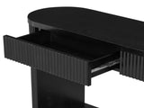TREXM Oval Fluted Console Table with 2 Drawers and Bottom Shelf, Wood Entryway Table with Smooth N715P458125B