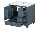 24" Bathroom Vanity with Sink Drawers, Gray Blue Freestanding Vanity Cabinet with Ceramic Top 93166940