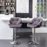 Breni Velvet Diamond Tufted Swivel Adjustable Height Barstool, Set of 2, Gray T2574P164871