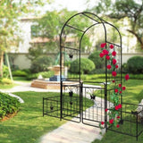 Metal Garden Arch with Gate 79.5'' Wide x 86.6'' High Climbing Plants Support Rose Arch Outdoor 50043989