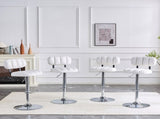Set of 2 Adjustable Height Bar Stools, White PU Leather Upholstered with Chrome Base & Footrest, W3875P378574