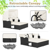 White Rattan Daybed Lounge W/ Retractable Top Canopy Side Tables Cushions 65135668