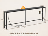 63" Console Table with US Standard Power Outlet, Melamine MDF Tabletop & Black Metal Frame, Black 45174155