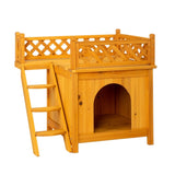 ZNTS 2-Story Wooden Feral Cat House Dog House for Outdoor and Indoor, Pet House with Stairs, Yellow 64064816