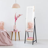 ZNTS Full mirror wooden floor type with 1 shelf, 3-color led mirror lamp, 8 white interior lamp beads, 01623090