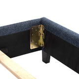 Queen Size Navy Blue Denim Squares Upholstered Platform Bed B108P160248