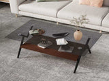 Rectangle Coffee Table with Tempered Glass top and Brown MDF Shelf, Modern Table for Living Room, W241142564