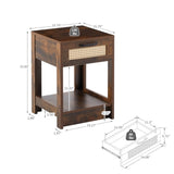 15.75" Rattan End table with drawer, Modern nightstand, side table for living room, bedroom,Rustic W126573109