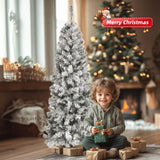 6 FT Snow Flocked Hinged Tree, Artificial Pencil Tree, Unlit Artificial 08941158