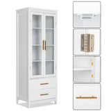 2 Glass Doors 2 Drawers Bathroom Standing Cabinet, Modern Style Bookcase, Household Storage Lockers, 80859839