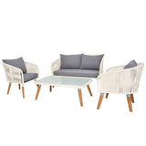 ZNTS 4 Piece Patio Furniture Set, Outdoor Acacia Wood Conversation Set, All-Weather Rope Sofa Set with 96676802