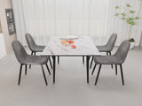 47"-63" extendable MDF modern dining and chair set, suitable for 2-6 people, white dining 43721840