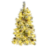 4FT Pre-Lit Spruce Snow Flocked Christmas Tree with Pine Cones, Artificial Xmas Tree with 170 Branch N704P198466A