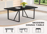 A 55-Inch minimalist retro rectangular dining table with a black textured top with Inset Rectangular W1151P378671