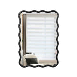 Solid Wood Wavy Rectangle Mirror-Black 40" x 28" Modern Mirror Wall Decor for Bathroom, Bedroom, W1445P189614