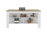 Ruso Kitchen Island, 3 Spacious open Shelves, Modern Design, White / Natural Oak B097P474317