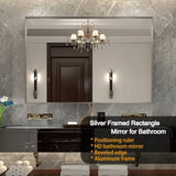 36x24inch Glossy Brushed Silverd Mirror For Bathroom Rectangular Wall Bathroom Mirror Metal W2091P214080