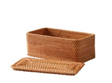 Brown Rattan Organizer Basket with Lid 71232837