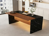 63" Modern Kitchen Island with Marble-Look Surface, LED Lights & Grille Design for Dining Room, W2699P365915