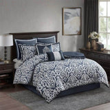 8 Piece Jacquard Comforter Set Navy/Silver Cal King B035128891