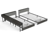 Upholstered Twin Bed Frame for 2 Kids with Storage Bookcase Divider,Charging Station ,Drawers and T6689P602011