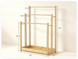 Solid Bamboo Freestanding Towel Rack with 3 Staggered Hanging Bars & Slatted Bottom Storage Shelf, 85528828