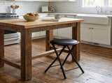 Folding Stool with Round Seat, Black Metal Frame, Portable Space-Saving Design 19590275
