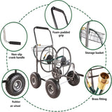 ZNTS Garden Hose Reel Cart - 4 Wheels Portable Garden Hose Reel Cart with Storage Basket Rust Resistant W227P194231