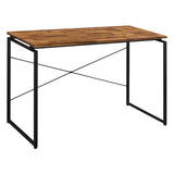 ZNTS Oak and Black Writing Desk with Metal Sled Base B062P184531