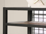 Industrial L-Shaped Desk with 2 Drawers and Shelves, Brown finish B356P402608