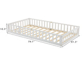 White Painted Pine Wood Fence Bed with Door and Deck Twin Children's Wooden Bed 16132731