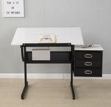 White adjustable drafting drawing table with stool and 3 drawers 26112704