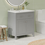 30" Bathroom Vanity with Ceramic Sink, Modern Gray Single Bathroom Cabinet with 2 Doors and a Shelf, N729P263155E