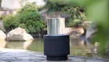 ZNTS 20x20x19.5" Heavy Cement Round Black Ribbed Outdoor Water Fountain with Light W2078125231