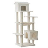 Beige Multi-Level Cat Tree with Unique Cat House, Hammock, Scratching Posts - Plush Cat Tower for W243P326764